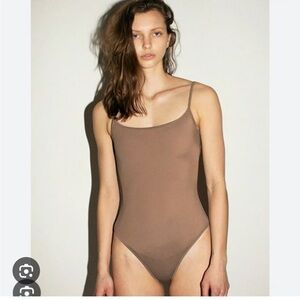 Nu Swim Straight One Piece Swimsuit in Taupe Sz M